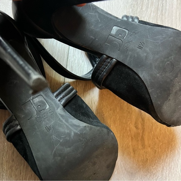Joe's Jeans Black Peep Toe Heels Size 8.5 Leather & Suede Back Tassel Zipper - Picture 12 of 13